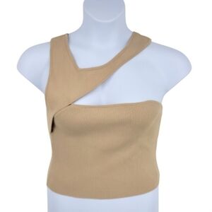 Le Lis womens ribbed knit‎ asymmetrical cutout fitted light tan crop top size L